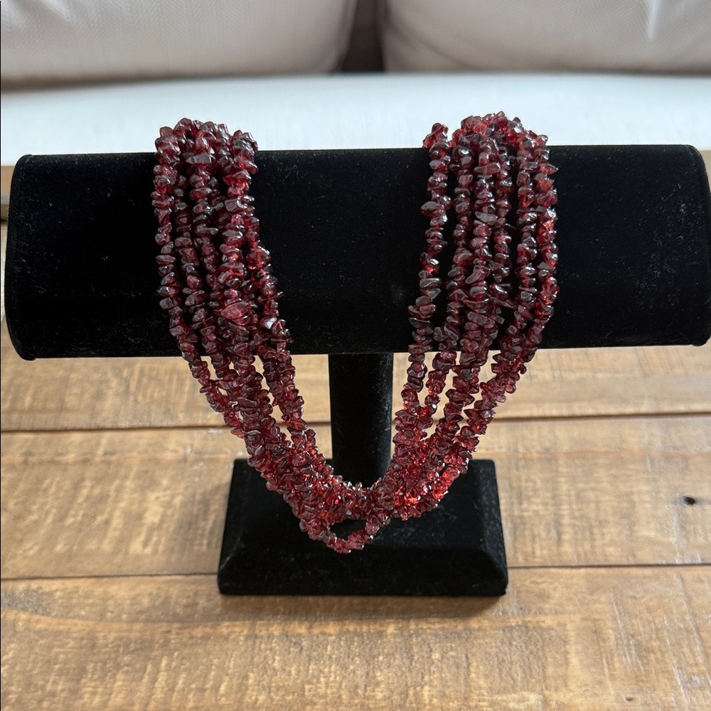 Genuine Garnet Multi Strand Necklace Sterling Silver Deep Red January Birthstone - Picture 6 of 8